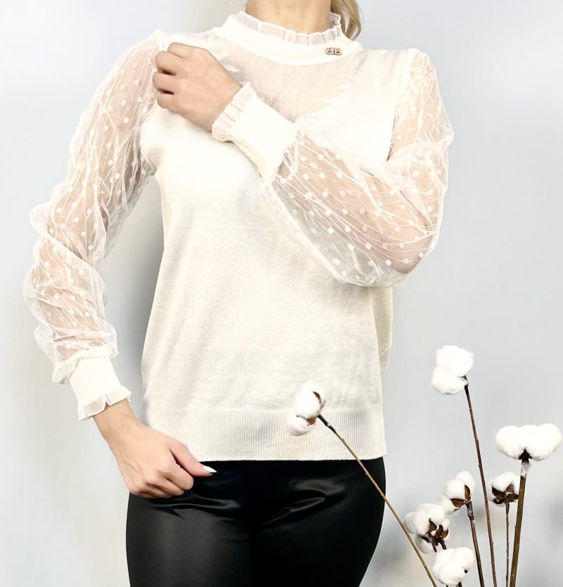 Facetune_05-10-2023-00-58-52 بلوز بافت آستین توری - Image 2