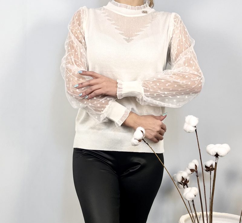 IMG_1380 بلوز بافت آستین توری - Image 12