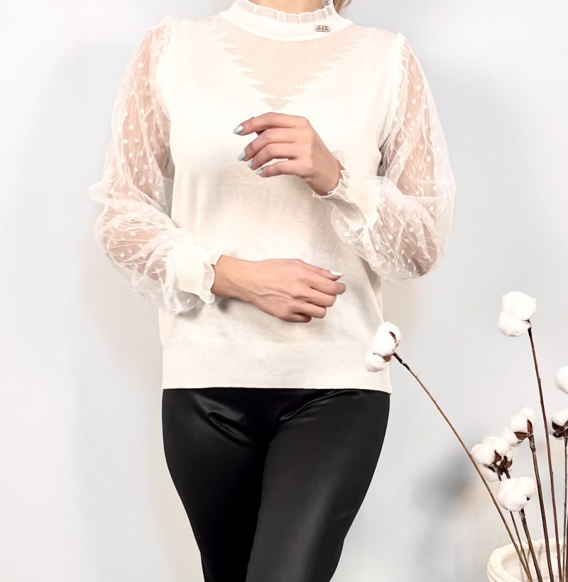 IMG_1385 بلوز بافت آستین توری - Image 1