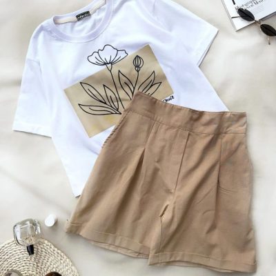 ست  تیشرت و شلوارک گل