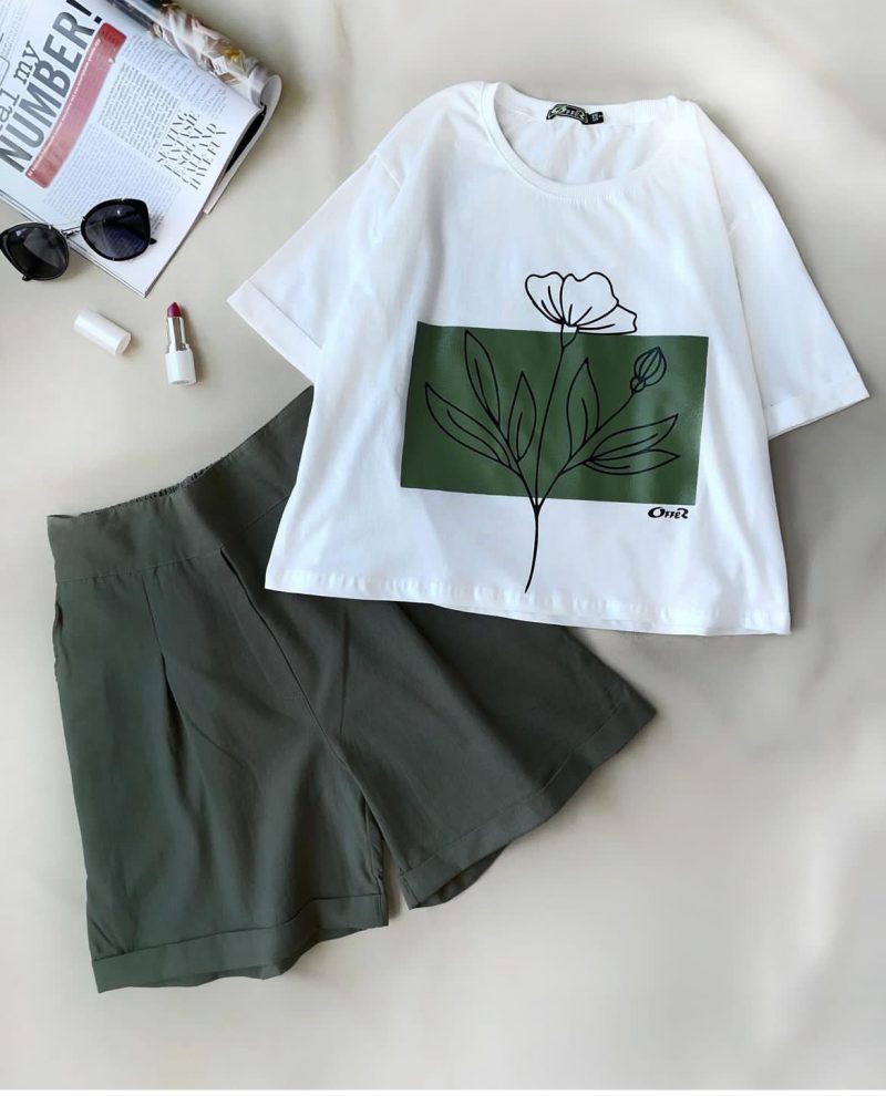 ست  تیشرت و شلوارک گل - Image 5