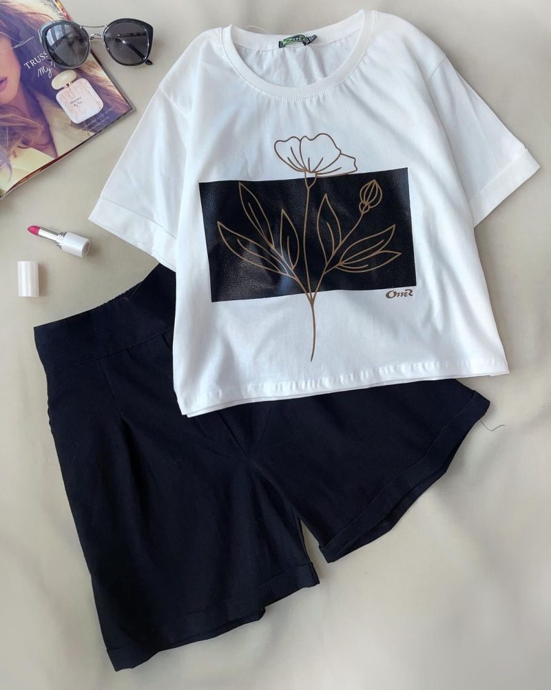 ست  تیشرت و شلوارک گل - Image 4