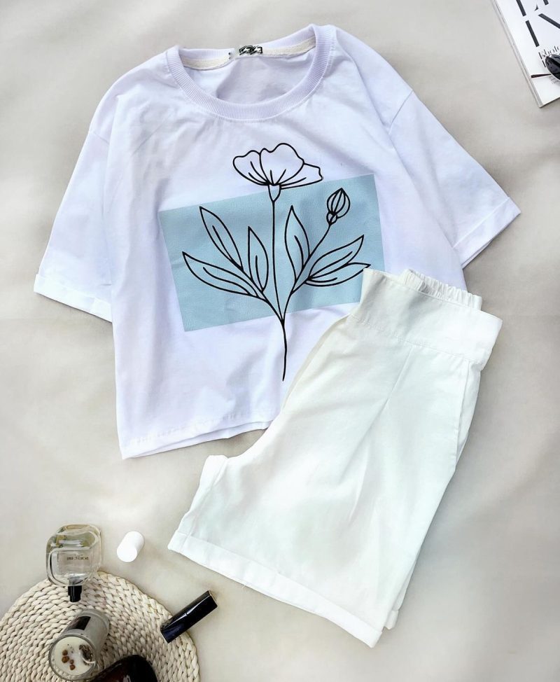 ست  تیشرت و شلوارک گل - Image 3