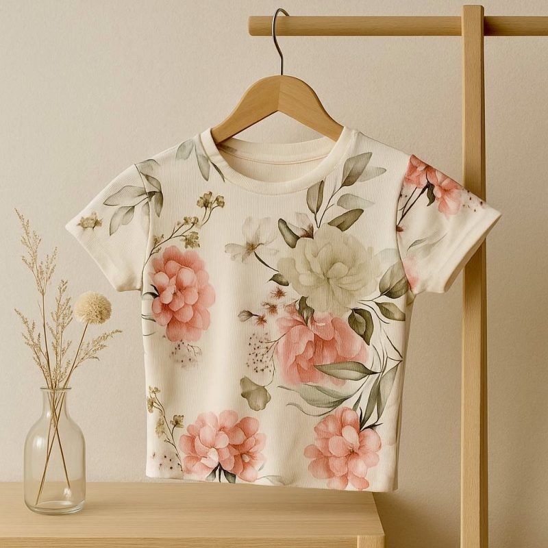 تیشرت کراپ گل رز - Image 1